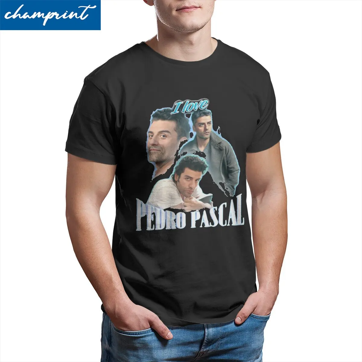 Fun I Love Pedro Pascal T-Shirt for Men Cotton T Shirts Oscar Isaac Cursed Fan Collage Short Sleeve Tees New Arrival Clothes