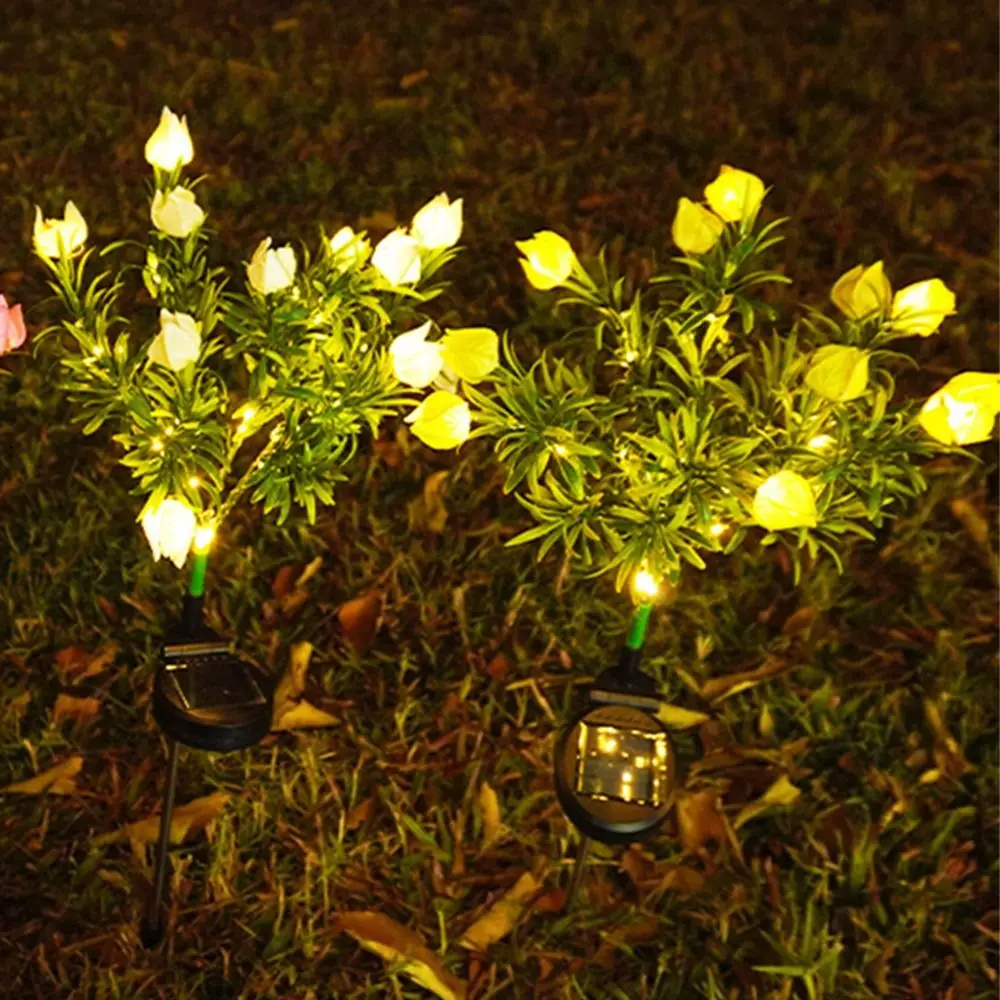 Gardenia Flower Solar Artificial Flower Light 42LED Realistic Waterproof Landscape Lamp Solar Powered Multi-Color Changing