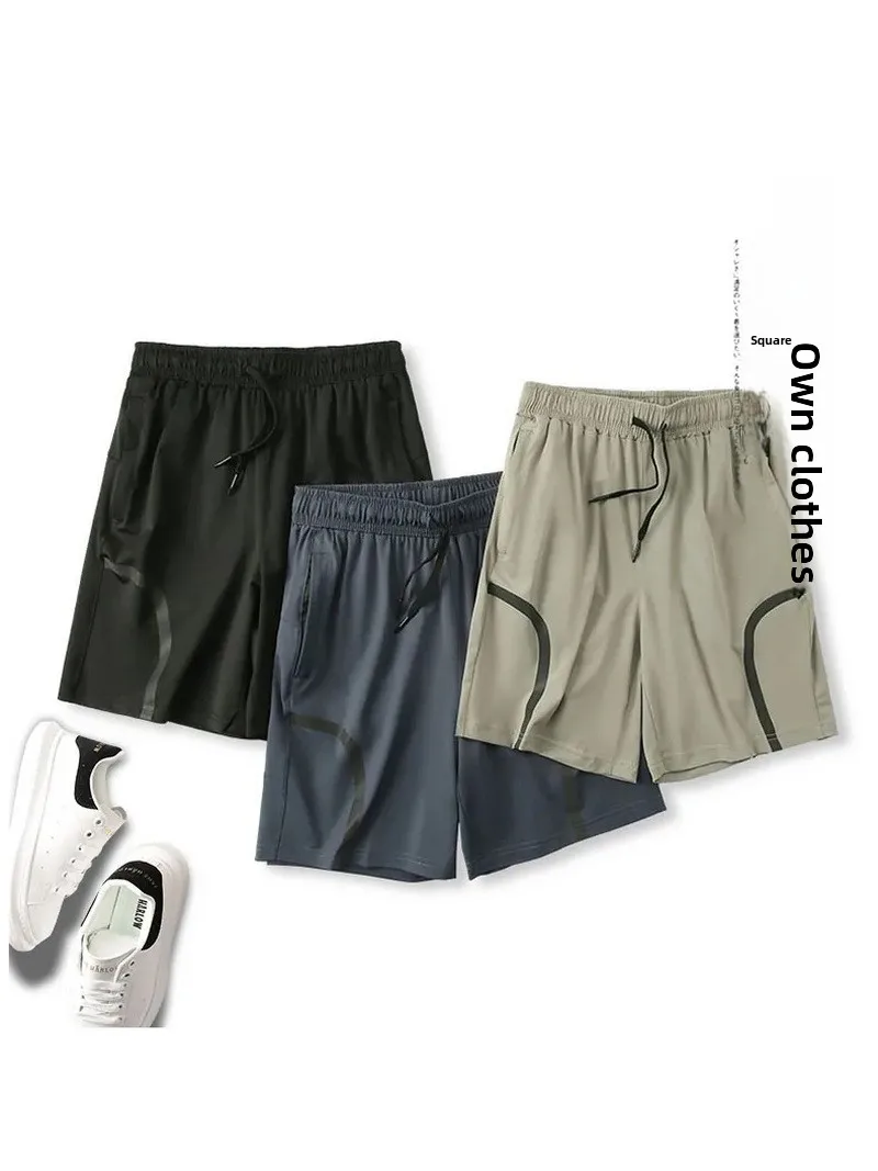 

Summer New Men's Fitn Sports Outdoor Running orts Breathable Ice Silk Five-Quarter Loose Straight Leg High Elastici Qu...