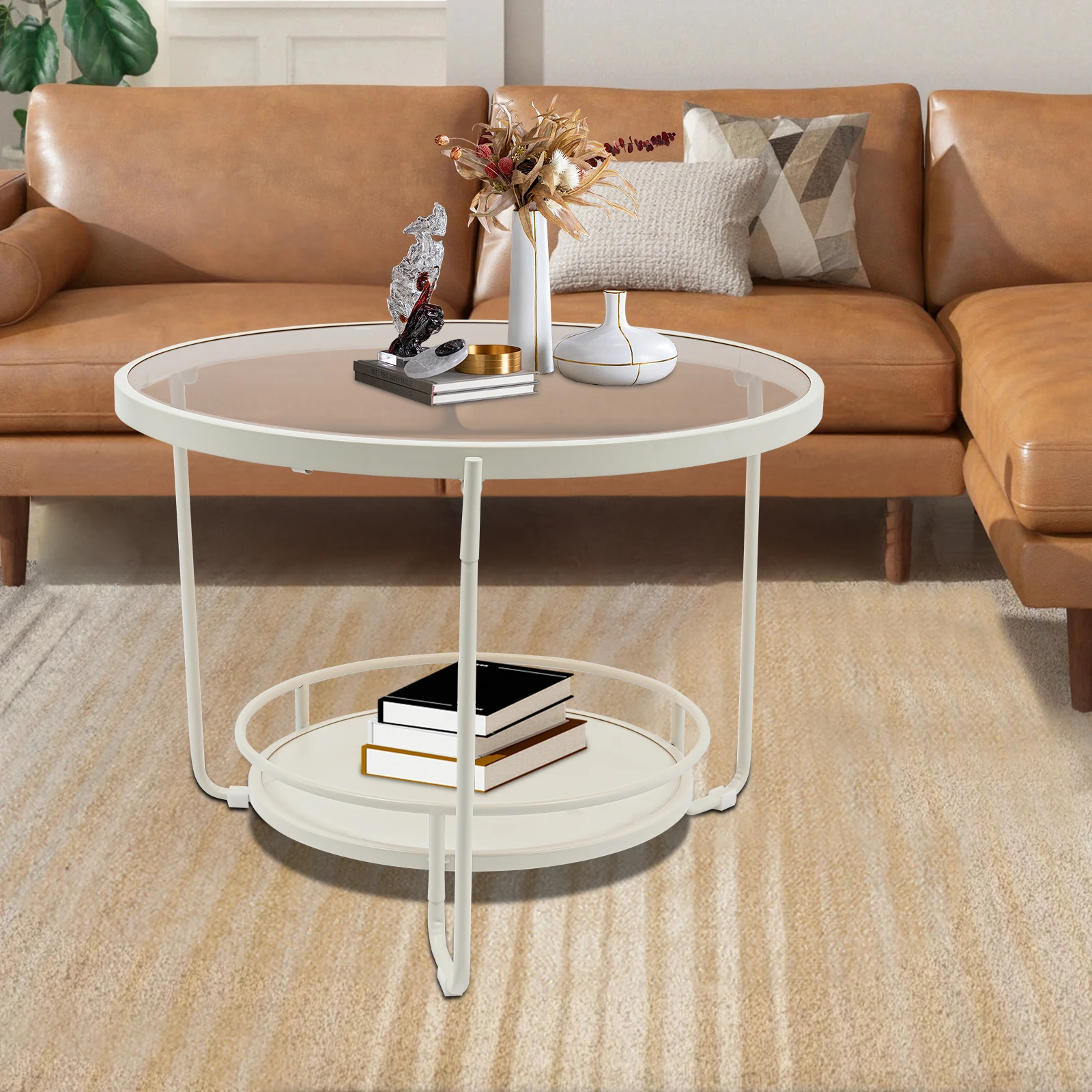 

Напольный журнальный столик из закаленного стекла, круглая прикроватная тумбочка для гостиной, балкона, спальни, максимальная нагрузка 35 кг