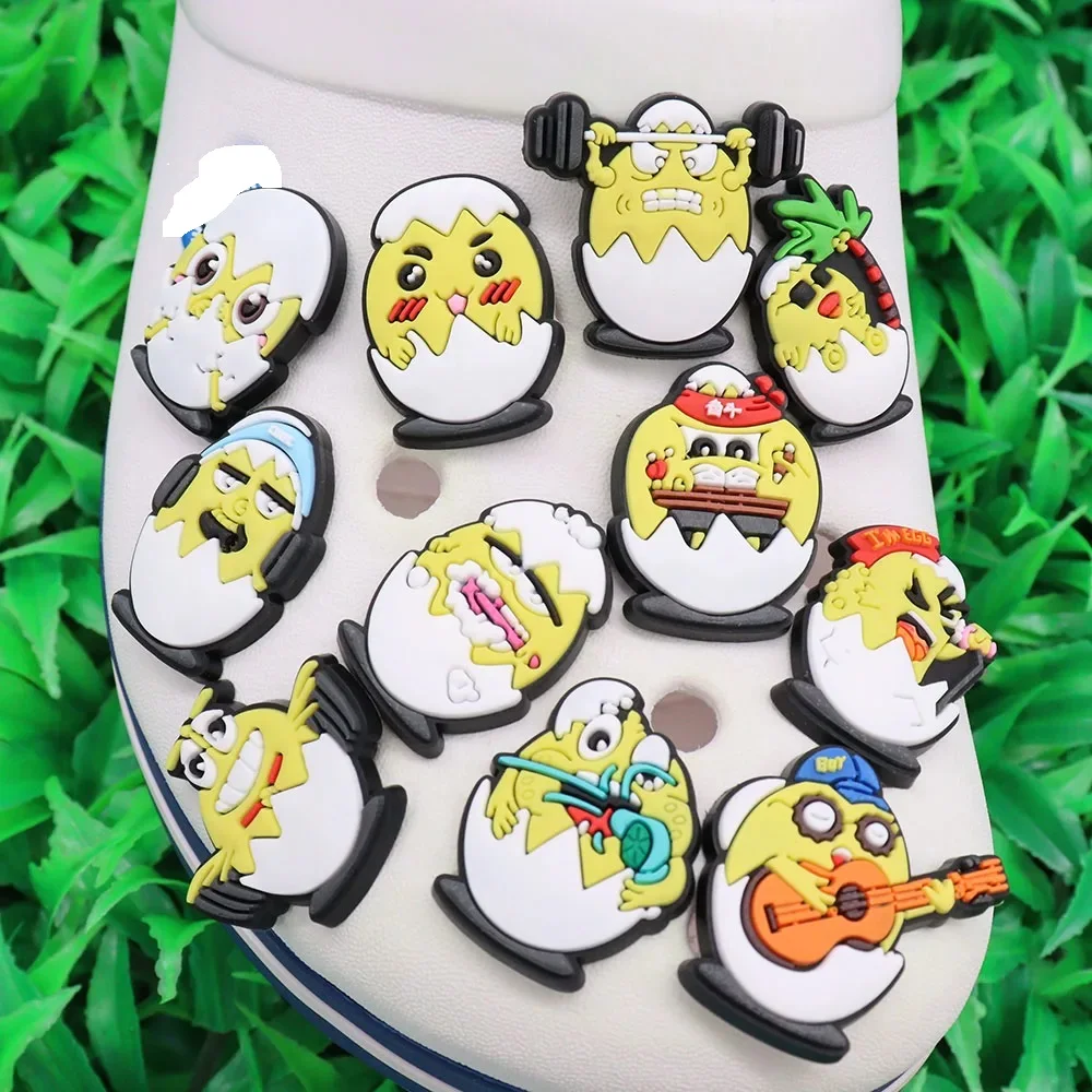 Mix 50pcs PVC Cartoon Animal Chicken Egg Coconut Tree Guitar Headphones Hole Shoes Ornaments Decorations for Bands Bracelets