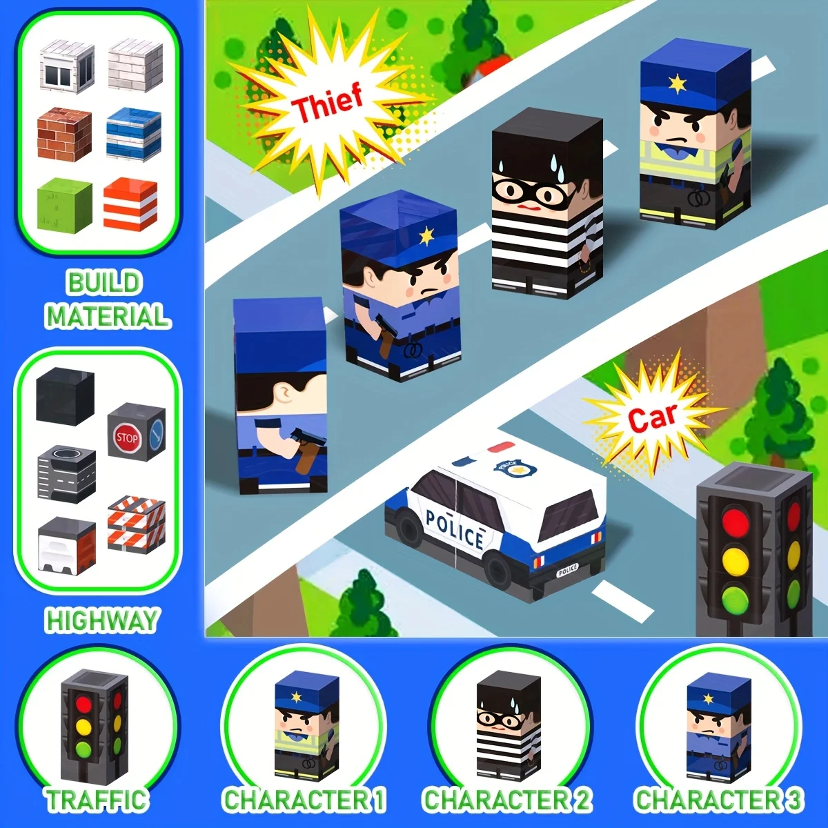 2cm-Magnetic Police Station Sensory Magnetic Toys for Kids, Classroom Must Haves Construction Toys, Christmas, Halloween Gift