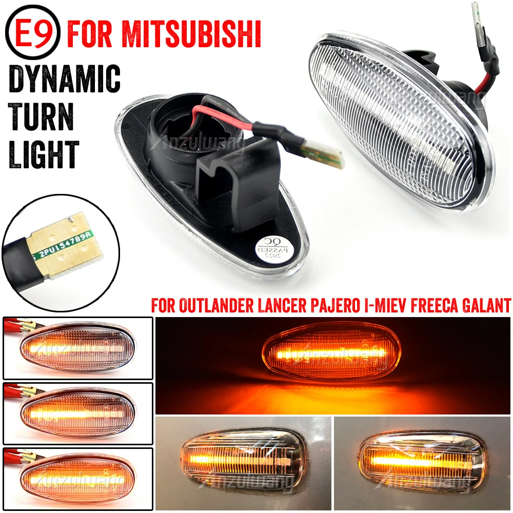 For Mitsubishi Outlander Lancer Freeca I-Miev Pajero Eclipse 2pcs LED Dynamic Side Marker Light Turn Signal Blinker Lamp