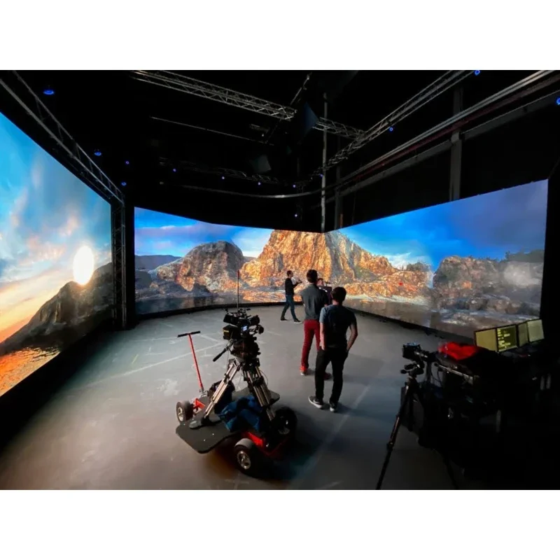 4K 8k Unreal Engine video shooting scene virtual production experience, complete installation of Led display panel in the studio