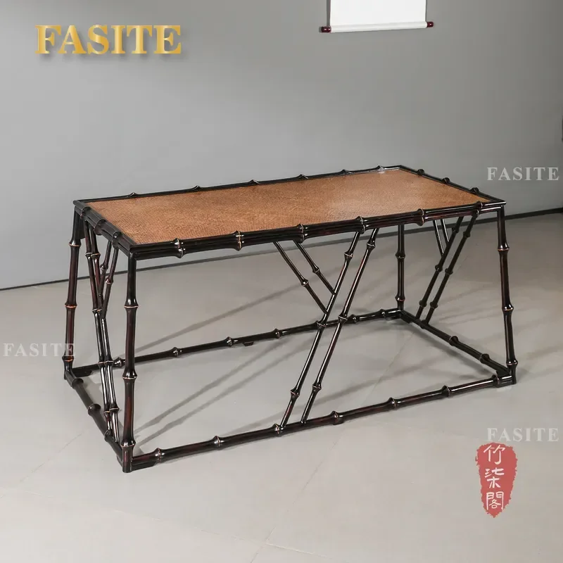 For Small Apartment Bamboo Woven Lacquer Tea Table Retro Zen Luxury New Chinese Style Living Room Reception Furniture High