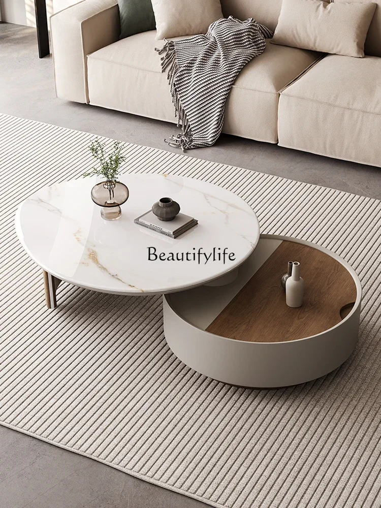 

GG8Round coffee table rotatable rock slab small apartment modern simple creative coffee table high-end light luxury