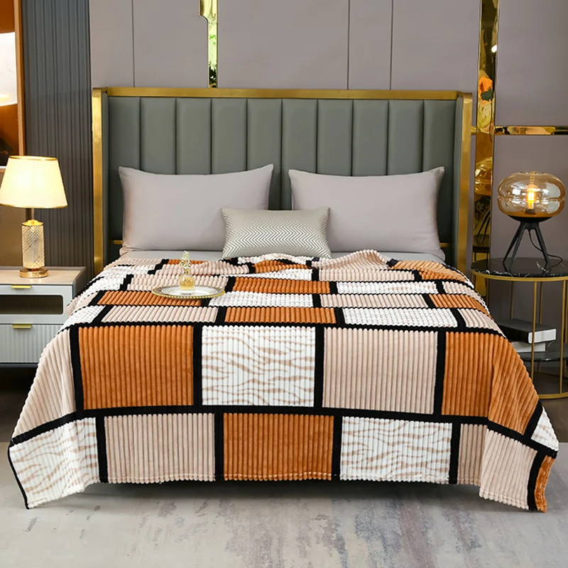 J Home1pc Printed Plaid Throw Blanket Soft Flannel All-Season Multipurpose Blankets Single Double Plush Bedspread Cozy Warm Bed