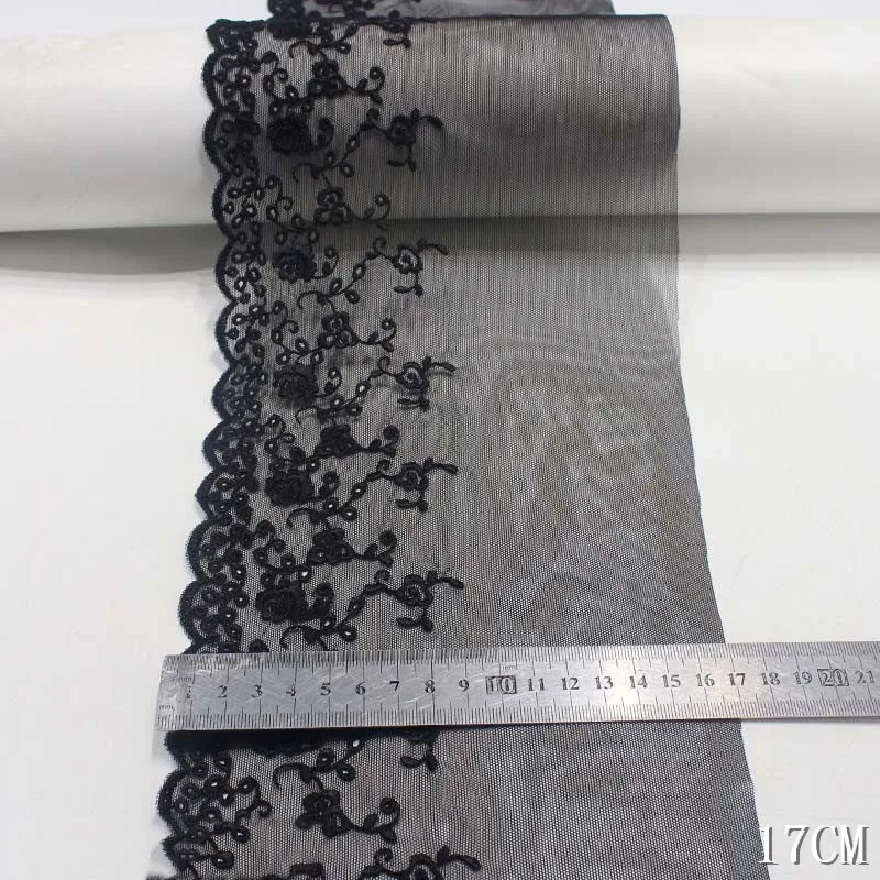 28Yards Embroidery Lace Trim For Lingerie Clothes Accessories Sewing Applique Floral Net Fabric Black Color