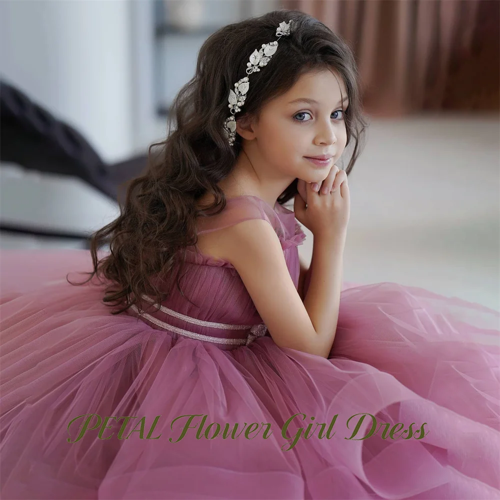 Petal Pink Children Birthday Wedding Dresses Fluffy Sleeveless Kids Birthday Party Dress Vintage Princess Girls Dress Customized