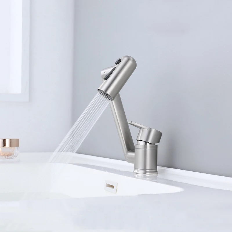Nickel 304 Stainless Steel Bathroom Basin Faucet Deck Mounted Hot And Cold Mixer Water Bathroom Sink Tap Washbasin Crane Taps