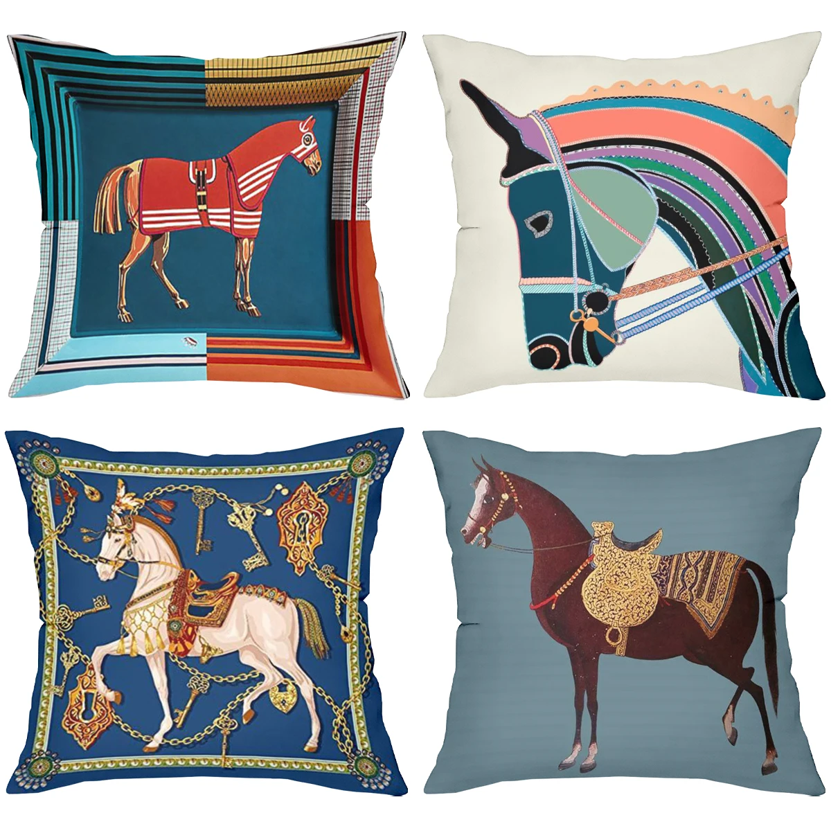 Four Horse Patterned Cushion Covers for Home Decor Polyester pillowcase, sofa decorative cushion cov Headboard Pillow