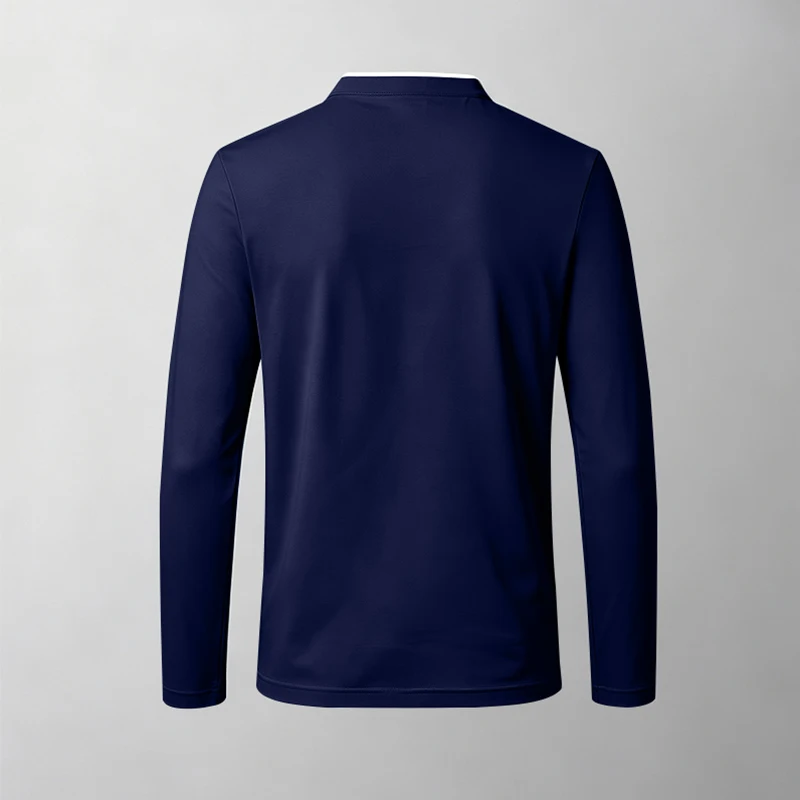 Herren-Polohemd mit Stehkragen, langärmelig, mit Brusttasche, ideal für Spaziergänge im Freien, Wochenendausflüge und Freizeitaktivitäten. – Detail 7