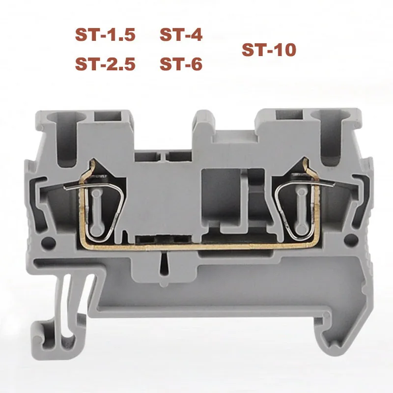 10/5/2Pcs Spring Terminal Block Connector ST-1.5/2.5/4/6/10 Din Rail Screwless Wire Cable Copper Morsettiera 600V 1.5-10mm²