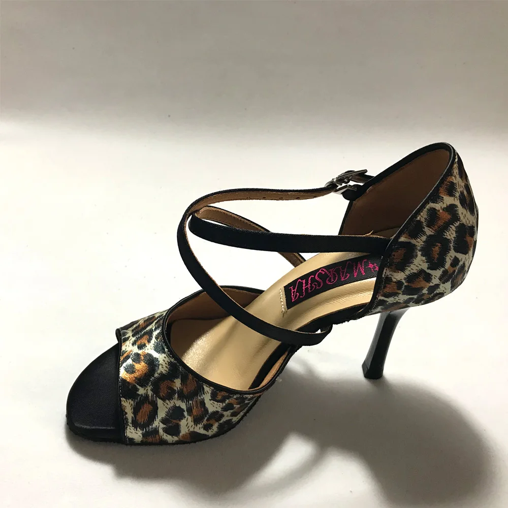 8.5cm heel Sexy Leopard Latin Dance Shoes For women Salsa shoes comfortable latin shoes  MS6205LBS dropshipping