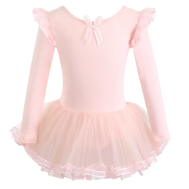 Ballet Dress Gym Tights for Girls Kids Short Sleeve Ballet Chiffon Beaded Tights Bowknot Dancewear Ballet Bodysuits