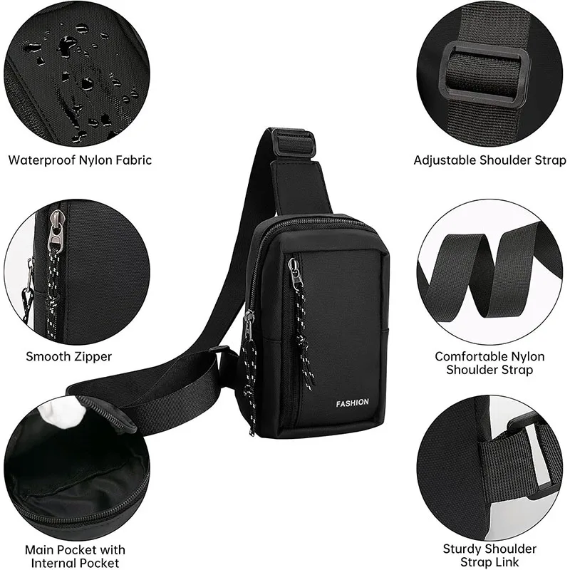 Mini Sling Chest Bag Men Women Small Waterproof Shoulder Crossbody Bag Casual Phone Chest Bag for Travelling Hiking