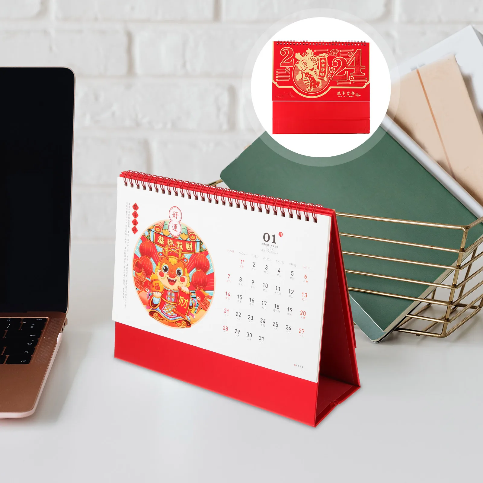 

2024 Desk Calendar Manual Rotating Chinese Table Paper Planner Large Style Work Desktop