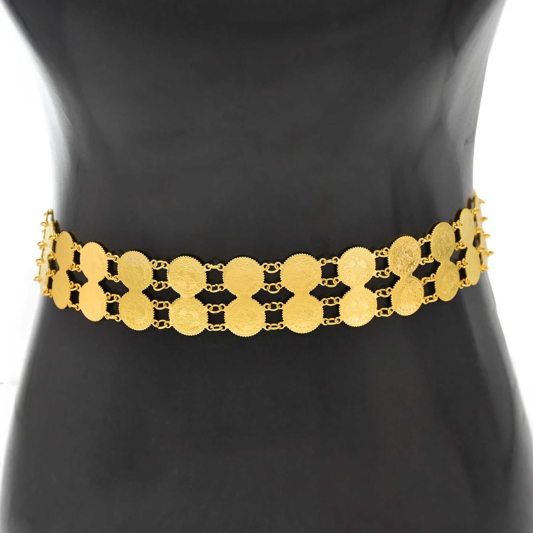 Golden Single Double Row Coin Waist Belly Chains Kurdish Ethnic Clothing Belts Thai Turkish India Bride Wedding Body Jewelry
