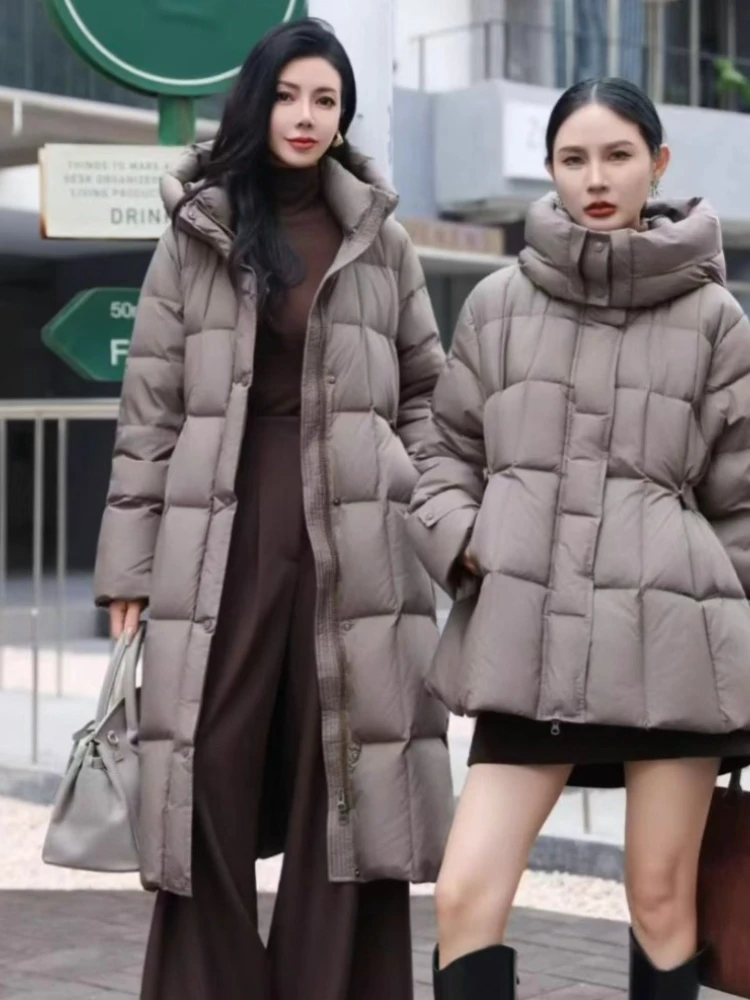 الشتاء 90% الأبيض بطة معطف منتفخ المرأة موضة أنيقة سليم صالح سترات 2025 جديد مقنعين الخصر سميكة الدافئة أسفل سترة أبلى #1