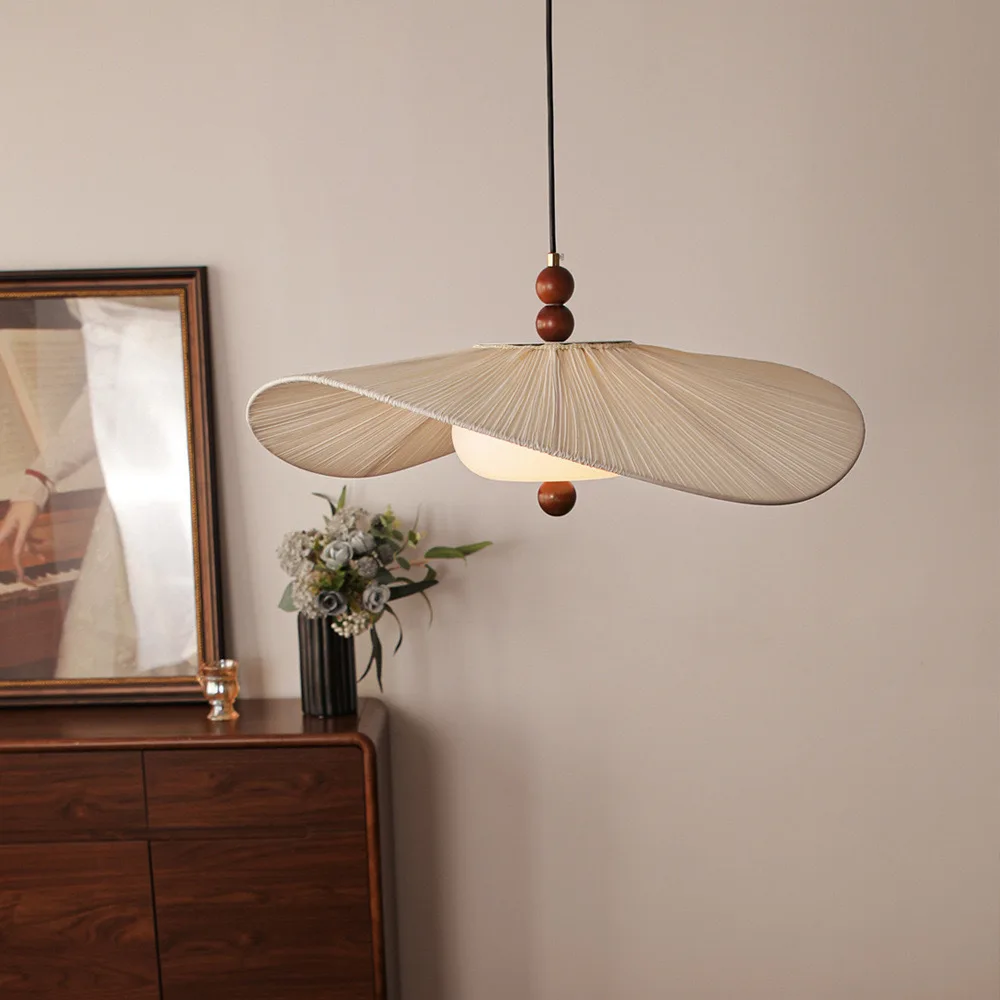Retro Straw Hat Chandeliers Living Room Warm Romantic Atmosphere Dining Lamp Fabric Bedroom Decorative Lamp