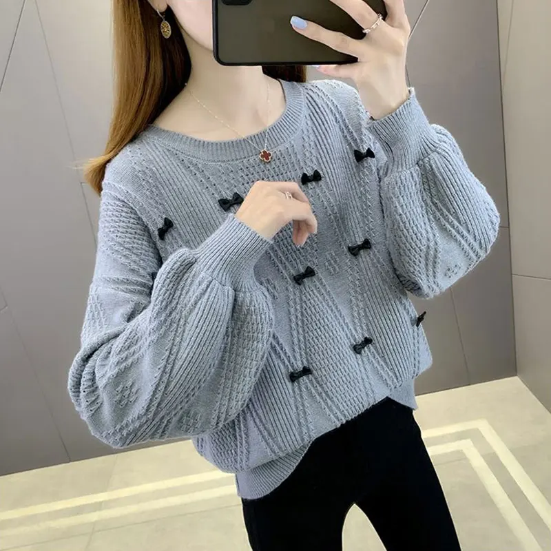 Women\'s Autumn and Winter Fashion Office Lady Simplicity O-neck Long Sleeve Sweater Women Clothing Casual All-match Loose Tops