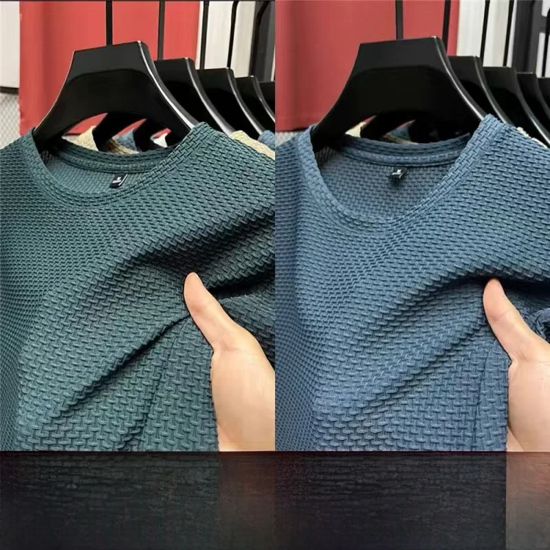 

Ice Silk ort Sve T-irt for Men Thin Workwear Summer Faion Urban Sle Polyester Blend round Ne Top for Daily Use