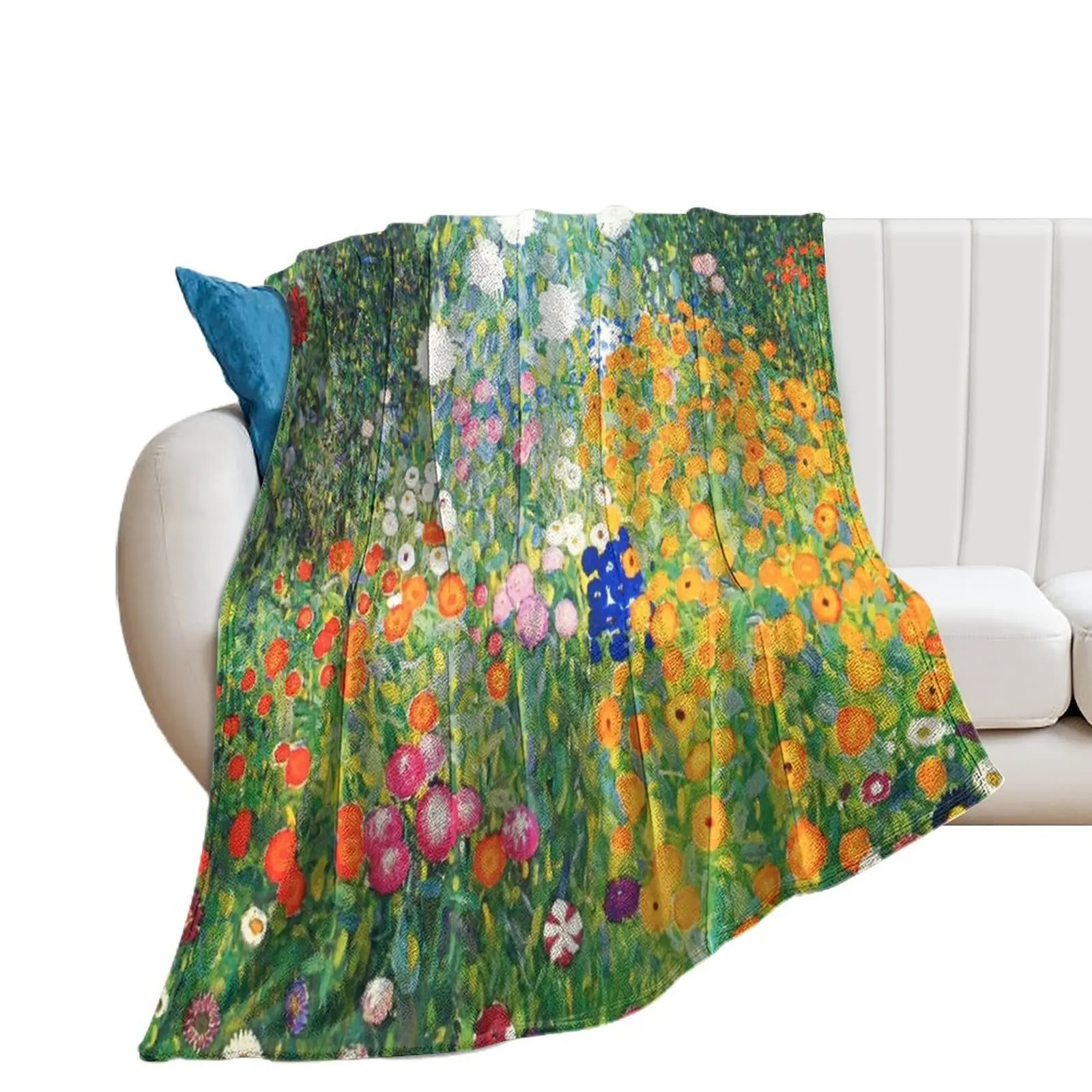 Flower Garden by Gustav Klimt Throw Blanket Travel Heavy Bed linens Blankets