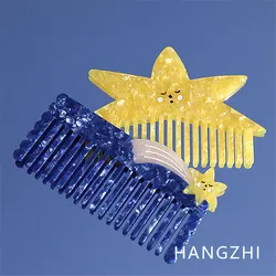 HANGZHI Yellow Cartoon Star Hair Combs Cute Blue Meteor Acetate Headwear Jewelry For Women Girls Birthday Gifts Hair Accessories