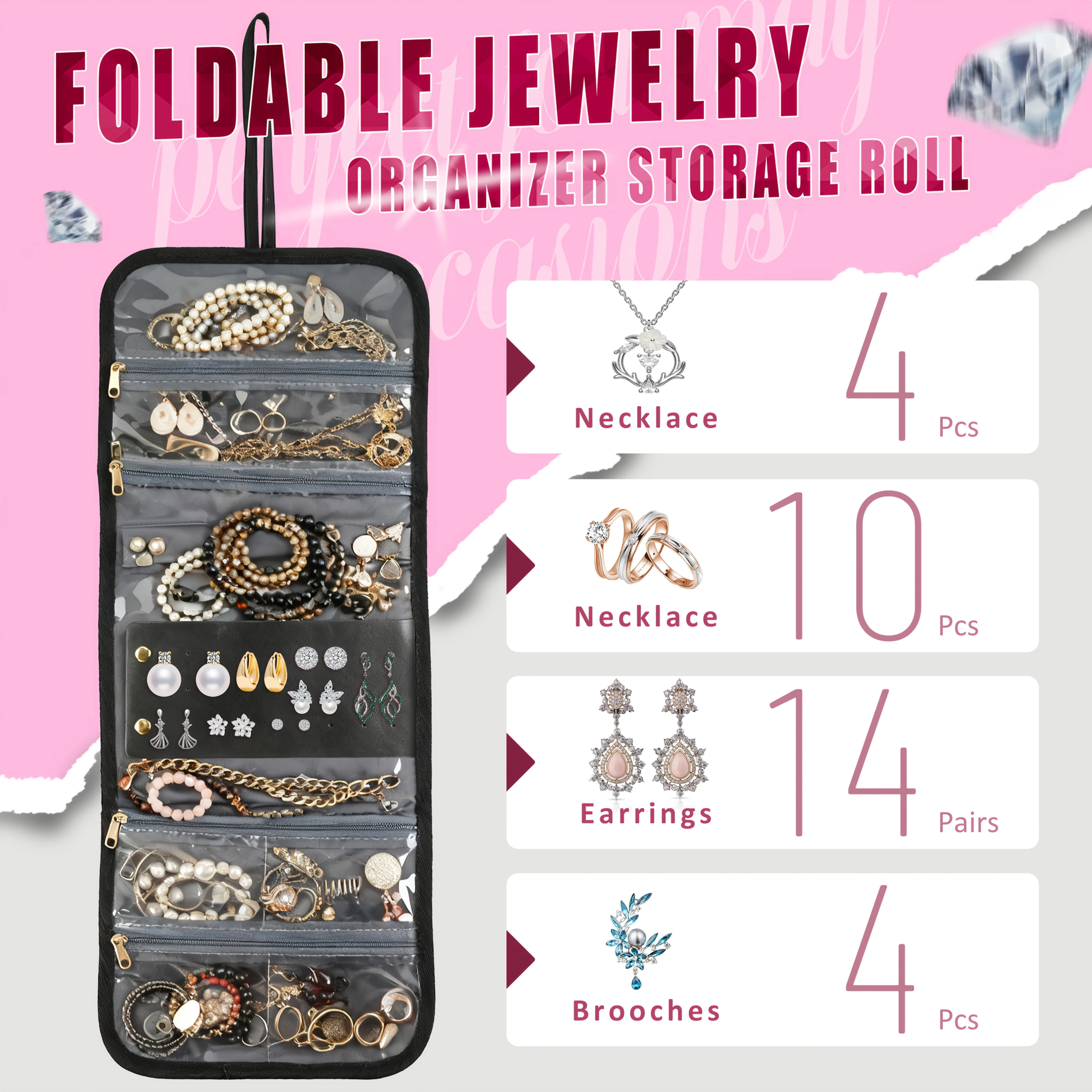 Women'S Makeup Bag Multi-Layer Removable Cases Jewelry Organizer Roll Travel Cosmetic Organizer Bag Storage Pockets Cosmetic Bag