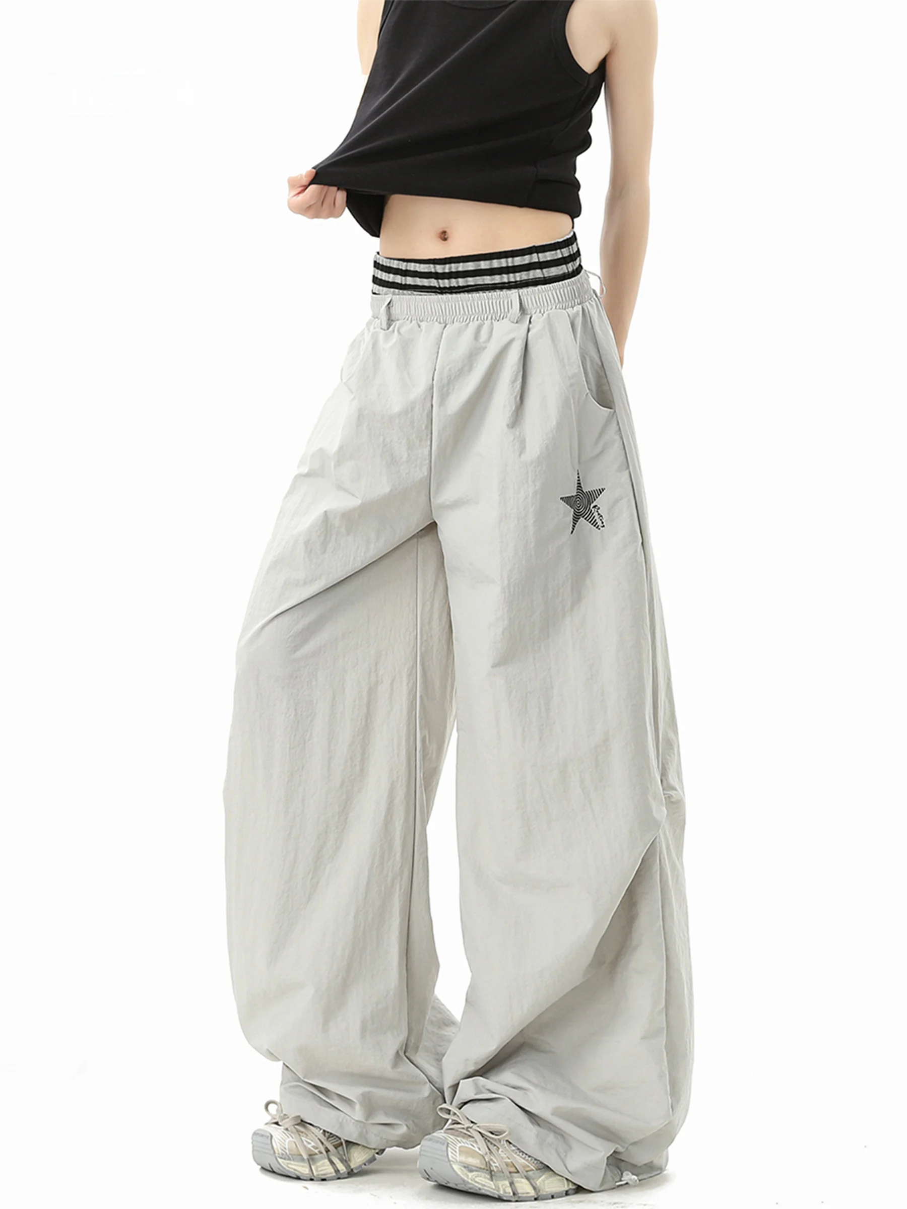 

American Stripe Waist Drop Pleat Paratrooper Pants Women's Men's Summer Thin Loose Casual Pants Wide Leg Knife Workwear