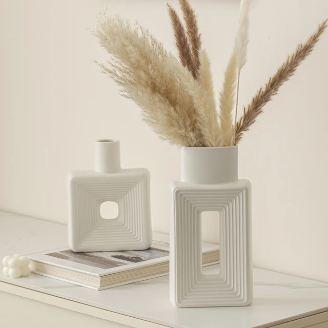 Square Vase Rustic Home Decor Minimalist Nordic Boho Style for Living Room, 2