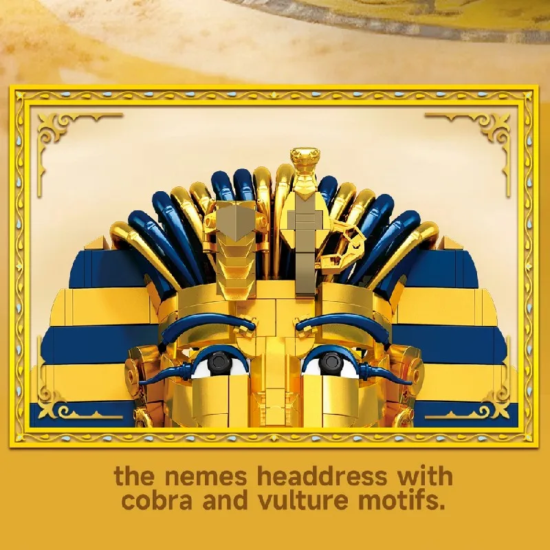 Egyptian Golden Mask Building Blocks Retro Assembly Model Bricks Kit Desktop Ornament Creative Toy Adult Gifts 1603PCS view 4