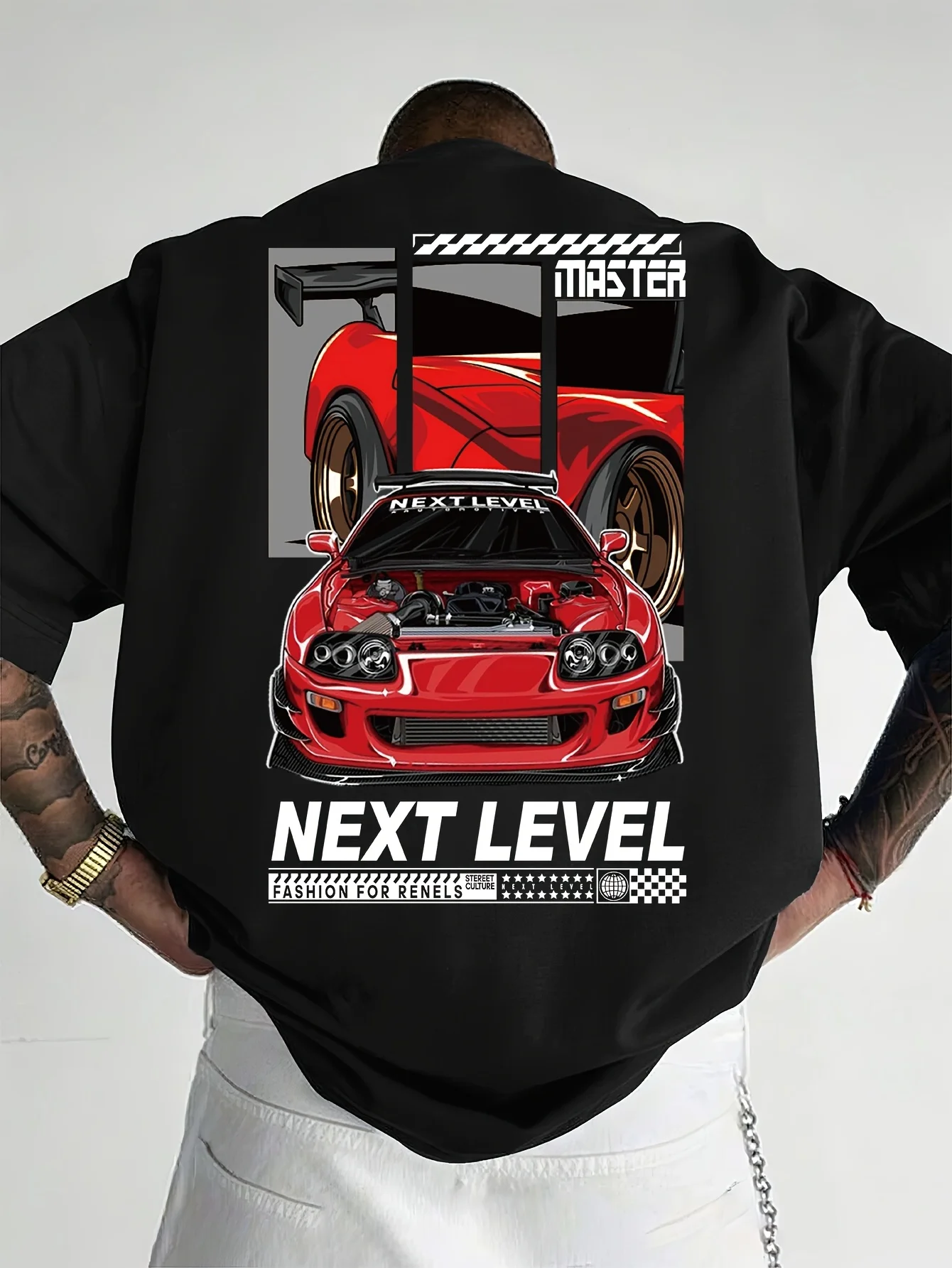 Camiseta gráfica de coche de carreras para hombre, diseño de NEXT LEVEL, camiseta informal de verano de manga corta roja y negra, camiseta de carreras para fanáticos de los deportes
