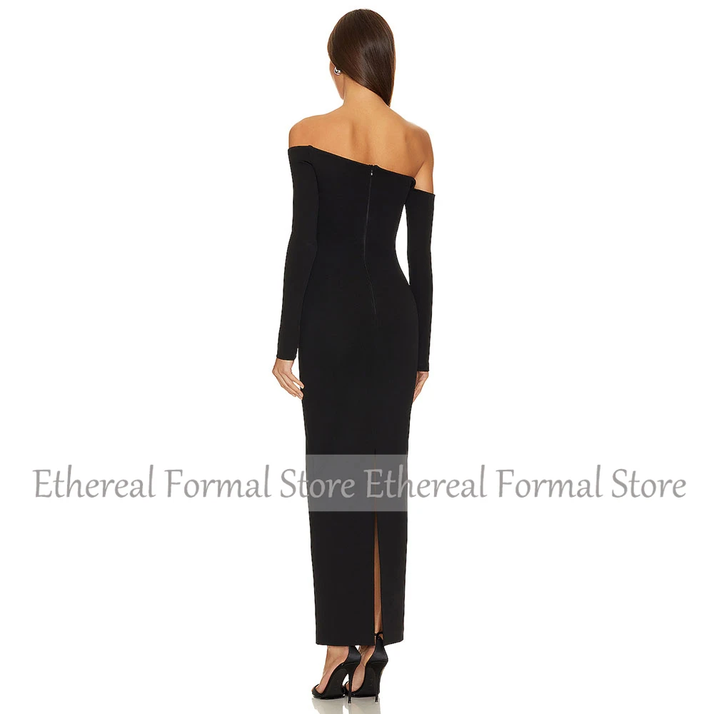 꽃 이브닝 가운과 어깨에서 블랙 인어 여성 이브닝 드레스 긴 소매 Ankel 길이 공식 댄스 파티 드레스