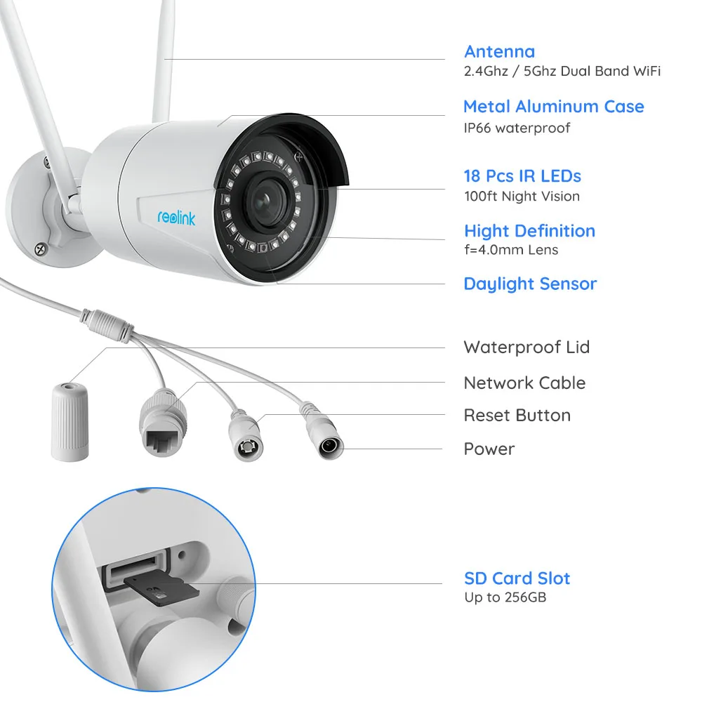 Reolink RLC-410W Dual WiFi 2.4G/5G Surveillance Outdoor Camera onvif Person/Vehicle Detection HD IP Cam Wireless Security Camera