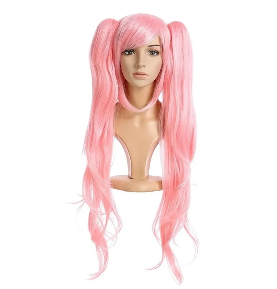 Lolita Clip on Two Ponytails Wavy Costume Cosplay Wig (Pink)