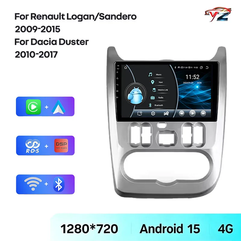For Renault Logan 1 Sandero 2009 - 2015 Dacia Duster 2010 - 2017 Car Radio Multimedia Video Player Navigation stereo GPS Android