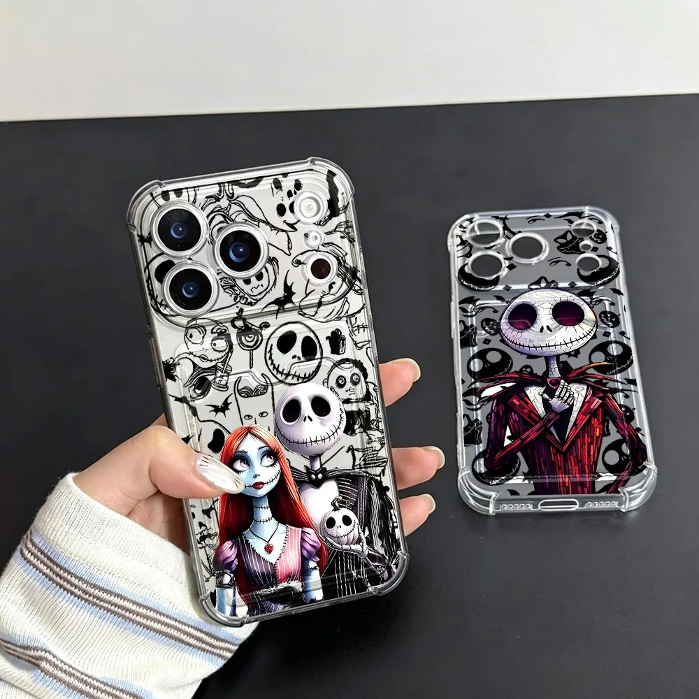 Funda Transparente con Diseño de Jack S-Skellingtons de Dibujos Animados para iPhone 18 17e 17 16e 16 15 14 13 12 11 Mini Pro Max X XR 7 8 Air Plus