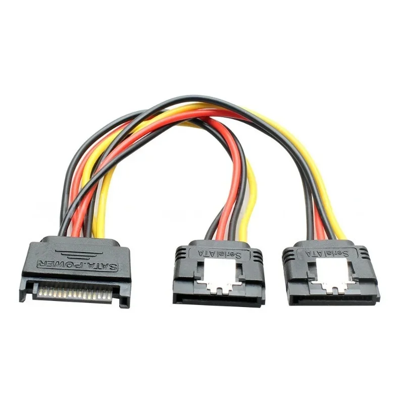 SATA 15Pin Power Cable Splitter 1 Male to 2 Female Plug Extend Wire Adapter with Lock Buckle Sata Power Supply Cord PC SSD Line