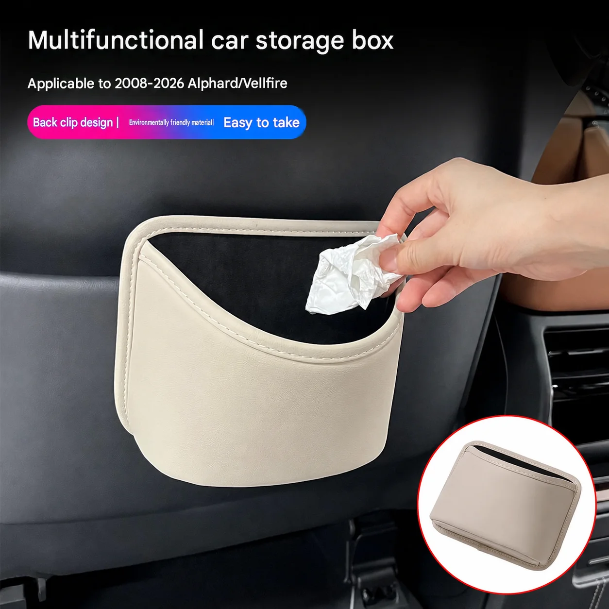 Car Trash Can and Car Storage Box for Toyota Alphard Vellfire 20/30/40 Series Leather Seat Back Door Multifunctional Container