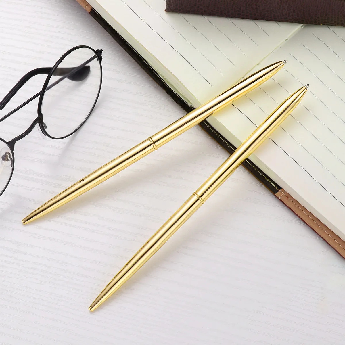 6Pcs Metal Ballpoint Pen Set Black Ink Lightweight Streamlined Design Long-Lasting School Office Writing Supplies