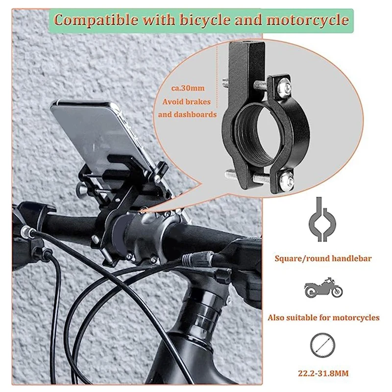 1 Piece Motorcycle Electric Bicycle Smartphone CNC Aluminum Alloy Bracket Five Claws Mechanical Bike Phone Holder Black