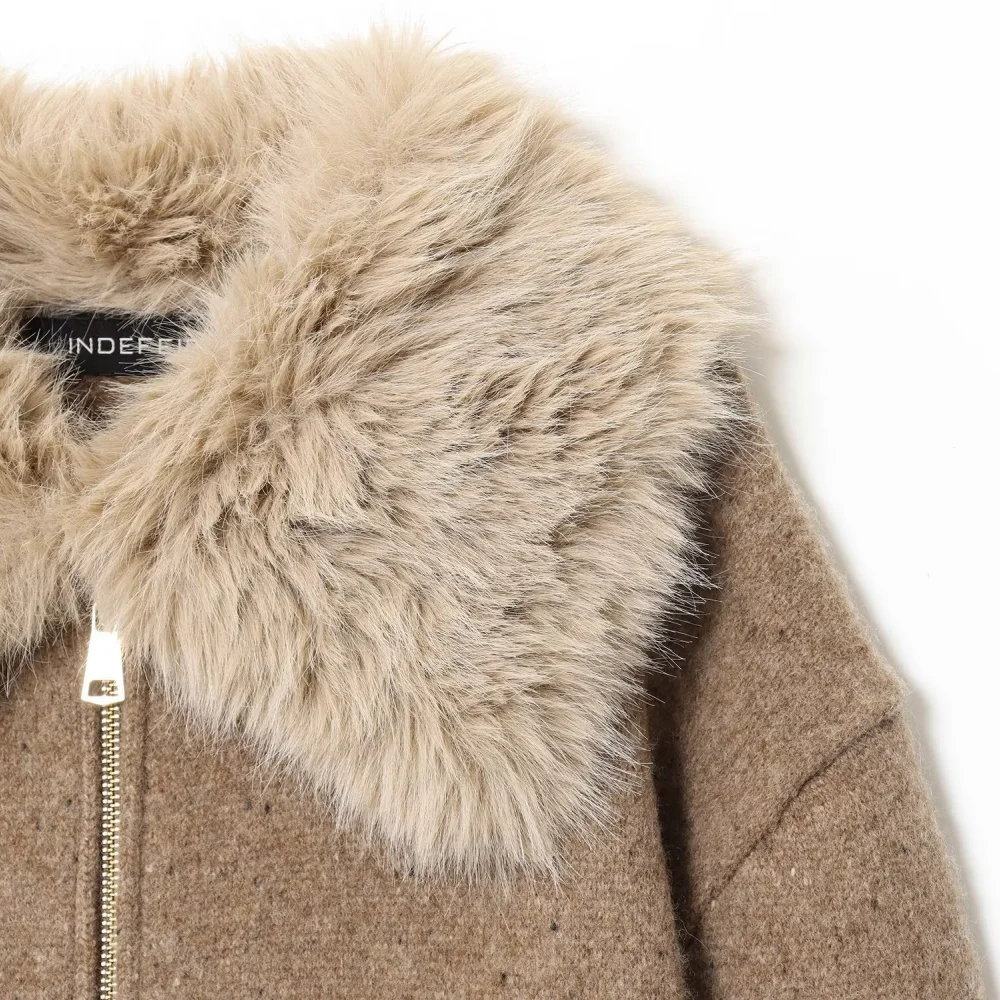 بلوزة نسائية فضفاضة مطرزة مع ياقة من الصوف وأكمام طويلة وسحاب للخريف والشتاء معطف دافئ جديد #3