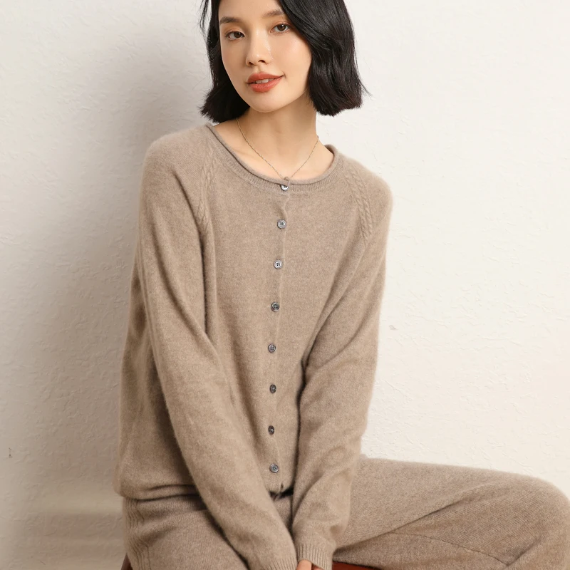 Hot Sale 2025 Women's 100% Pure Cashmere Sweater Knitted Round Collar Cardigan Autumn and Winter New Female Slim Fashion Clothes