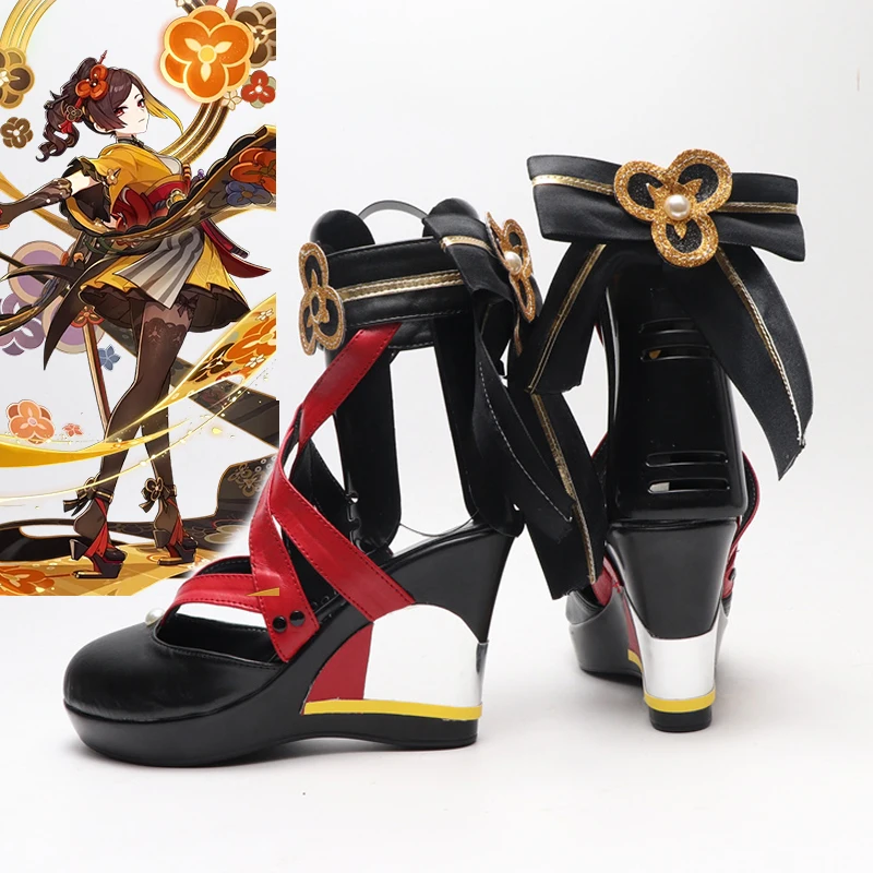 

Honkai Impact cos Chiori Custom Cosplay shoes Japanese white heel red leg strap Party prop shoes