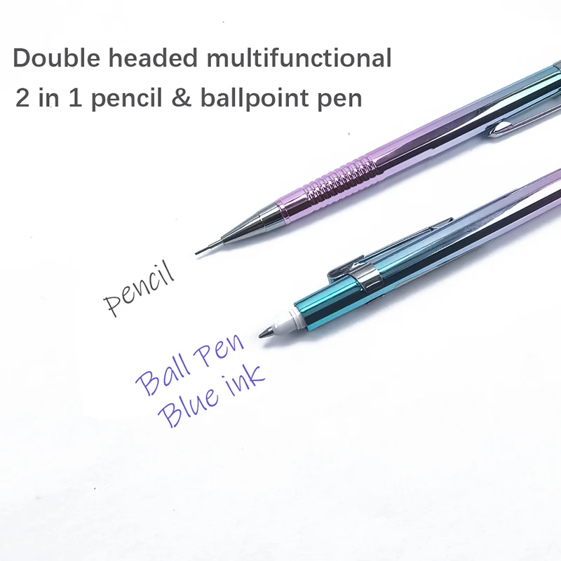Creative Pencil Ballpoint Pen 2 In 1 Blue Ink 0.3 0.5 0.7 0.9mm Mechanical Pencil Multi Functional Writing Stationery Supplies