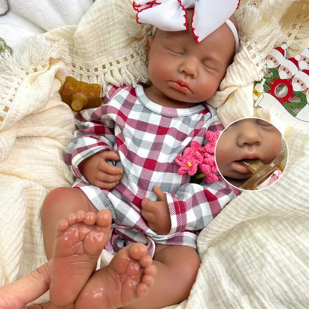 

50-сантиметровая силиконовая кукла-реборн Лулу с темной кожей, полностью мягкая, реалистичная, с 3D-текстурой кожи, моющаяся, для терапии и в качестве компаньона