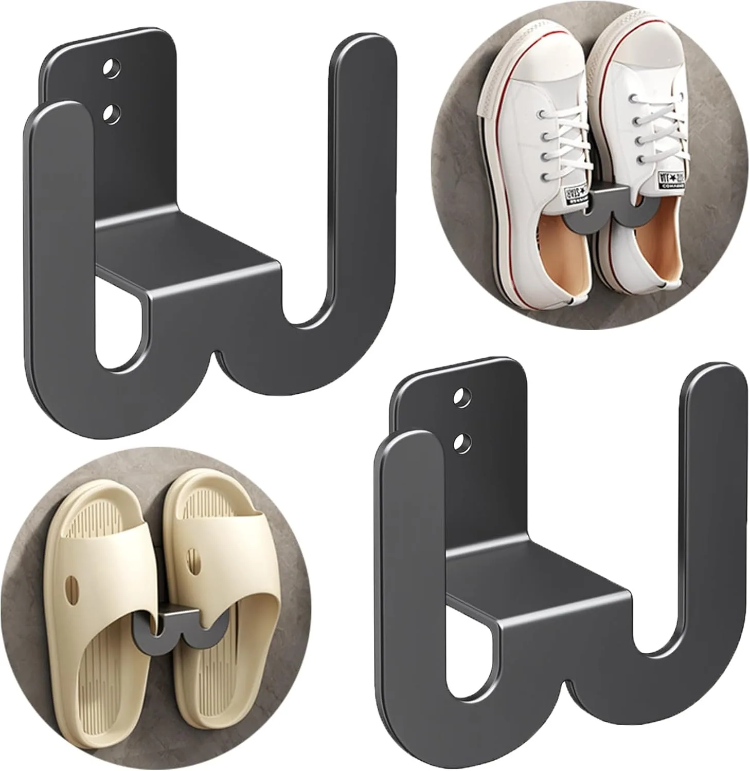 3pcs Wall Mounted Shoe Rack Slipper Storage Organizer Hanger Multifunctional Non Perforated Storage Hook Door Slipper Hanger