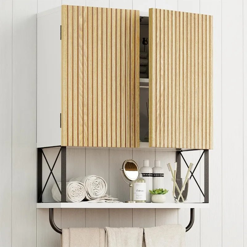 

Настенный аптечка для ванной комнаты, рифленый подвесной настенный шкаф для ванной комнаты с вешалкой для полотенец, шкаф для хранения над унитазом для