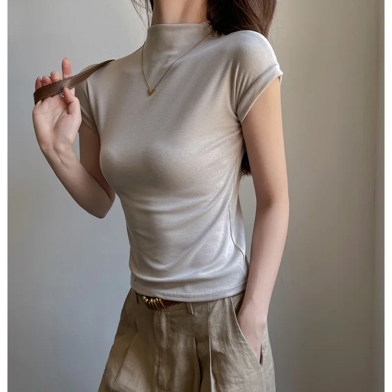 Women's T-Shirts Full Sleeve Turtleneck Korea Stylish Casual SlimBasic Layer Tops Lyocell Stretch Fall Female Outwear C6024